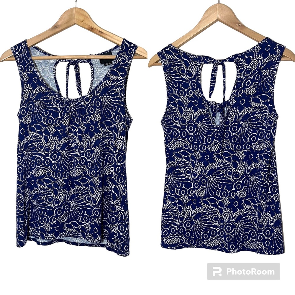 Deletta Anthropologie Double Back Tie Sleeveless Top - Blue and White Boho